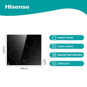 ⁦Hisense, Built-in Electric Ceramic Glass Hob, 4 Burners, 60cm, Black, HHU60CEEC⁩ - الصورة ⁦3⁩