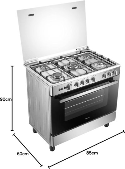 ⁦Hisense, Stainless Gas Cooker with Oven, 5 Burners, 90cm, Silver, HFG90323RX⁩ - الصورة ⁦3⁩
