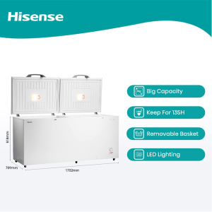 ⁦Hisense Defrost Chest Freezer, Double Door, 660 Liters, White - FC66DT4SA⁩ - الصورة ⁦3⁩