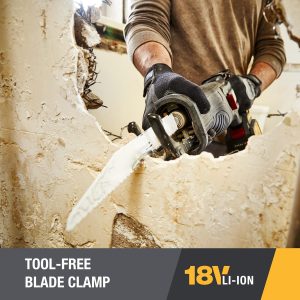 ⁦منشار ترددي كاتربيلر، 18 فولت، مع بطارية 4 أمبير وشاحن، أسود وأصفر - DX52C⁩ - الصورة ⁦2⁩