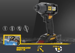 مفك براغي سريع كاتربيلر، 1/4 بوصة، 18 فولت، 215 نيوتن متر، مع بطاريتين وشاحن 4 أمبير، أسود - DX71 - Image 3