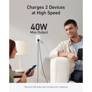 ⁦شاحن نانو برو 521 2 منفذ 40 وات، من أنكر، أسود A2038L11⁩ - الصورة ⁦2⁩