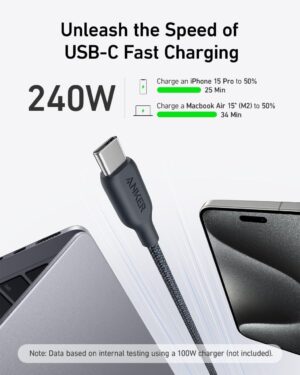 كابل USB-C إلى USB-C 3 قدم 140 وات، من أنكر، أسود A80F1H11 - Image 3