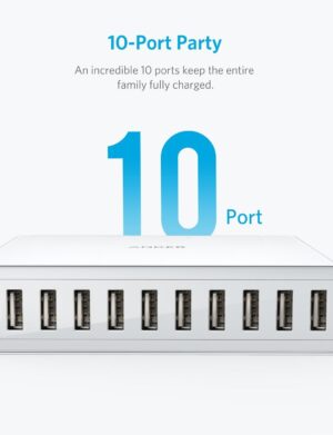 ⁦شاحن مكتبي 10 منافذ 60 وات، من أنكر، أبيض A2133121⁩ - الصورة ⁦3⁩