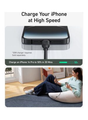 كابل باور لاين تايب سي إلى ايفون 1 متر، من انكر، اسود - A80B5H11 - Image 3