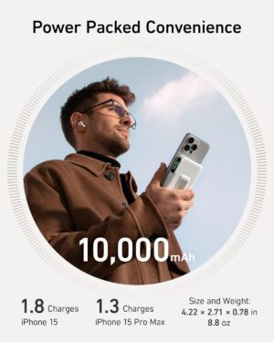 باور بانك ماج جو 10000 مللي أمبير 15 وات، من أنكر، أبيض A1654H21 - Image 4