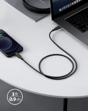 ⁦كابل USB-C إلى لايتنينج 6 قدم، من أنكر، أسود A8663H11⁩ - الصورة ⁦4⁩