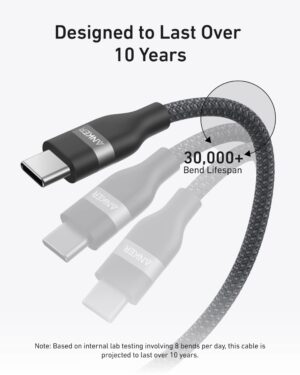 كابل USB-C إلى USB-C 3 قدم 240 وات، من أنكر، أسود A82E2H11 - Image 4