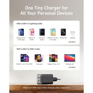 ⁦شاحن نانو برو 521 2 منفذ 40 وات، من أنكر، أسود A2038L11⁩ - الصورة ⁦4⁩