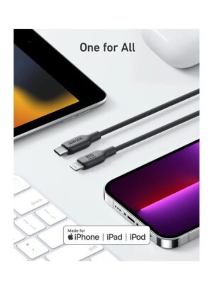 كابل باور لاين تايب سي إلى ايفون قماش 1.8 متر، من انكر، اسود - A80B2H11 - Image 4