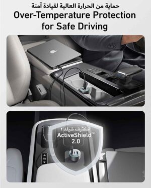 ⁦شاحن سيارة بمخرجين تايب سي ويو اس بي 52 وات، من انكر، اسود - A2735H11⁩ - الصورة ⁦4⁩