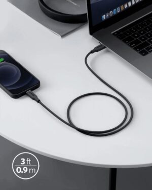 ⁦كابل USB-C إلى لايتنينج 3 قدم، من أنكر، أسود A8662H11⁩ - الصورة ⁦5⁩