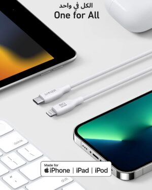 كابل باور لاين تايب سي إلى ايفون قماش 1.8 متر، من انكر، ابيض - A80B2H21 - Image 5